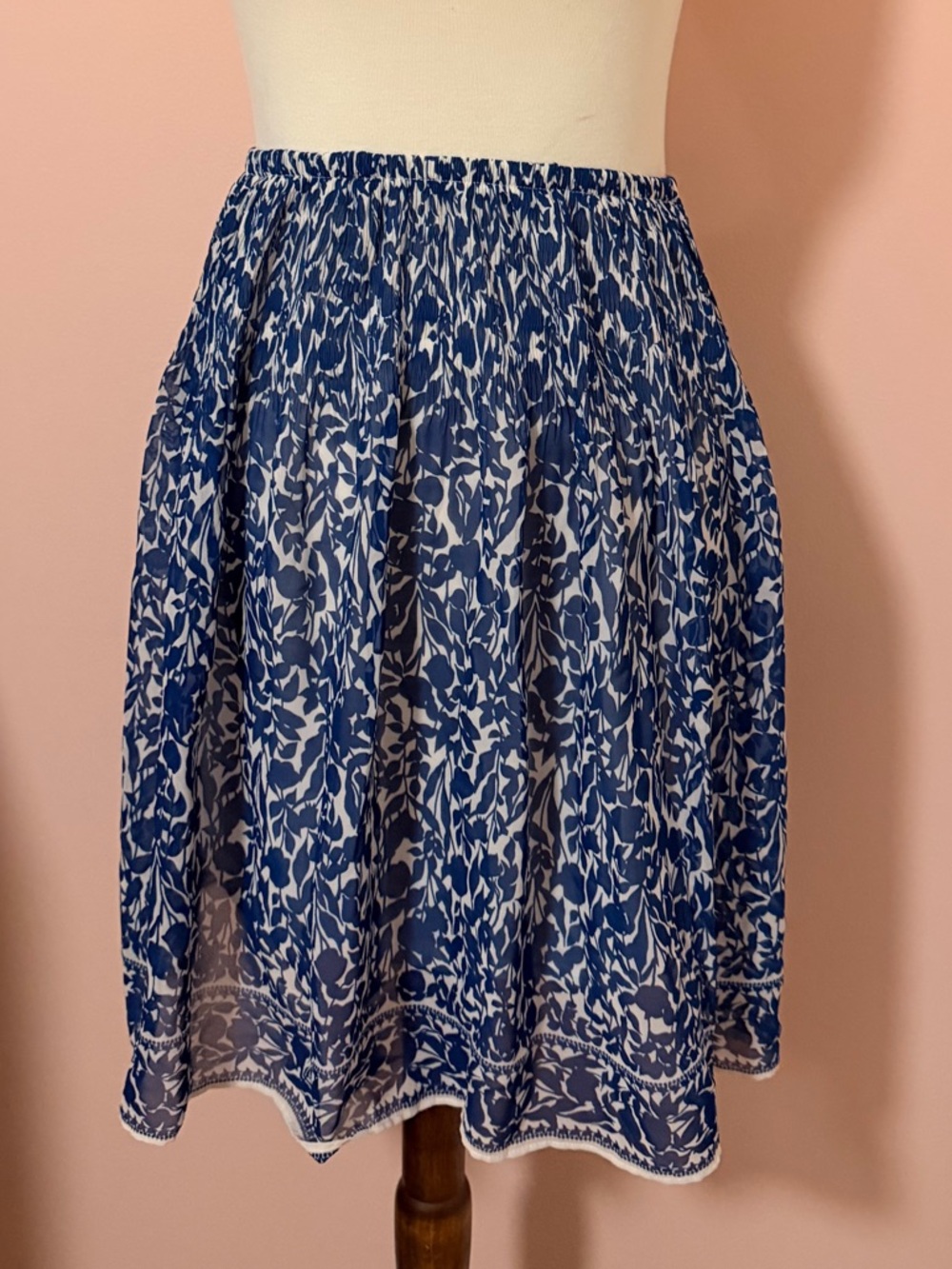 Max Studio Women's Blue Floral Printed Lined Circle Skirt Sz S/M